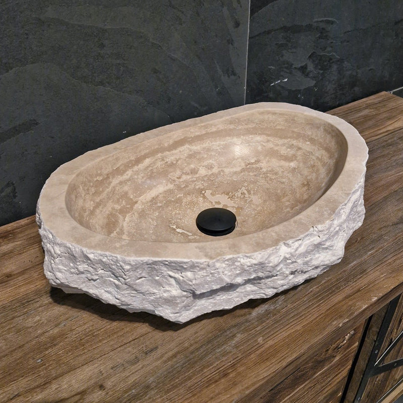 WAVE | Waschbecken | Travertin roh - 50 x 35 x 13 - 15 cm - Badgestaltung | Afrika Naturstein