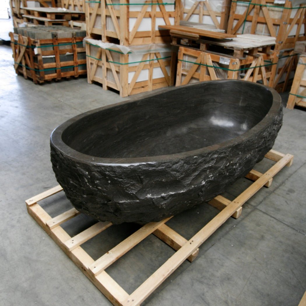 - Wave Badewanne freistehend Blaustein Länge 180 oder 200 cm - L 180 x B 90 x H 58 cm - Badgestaltung | Afrika Naturstein