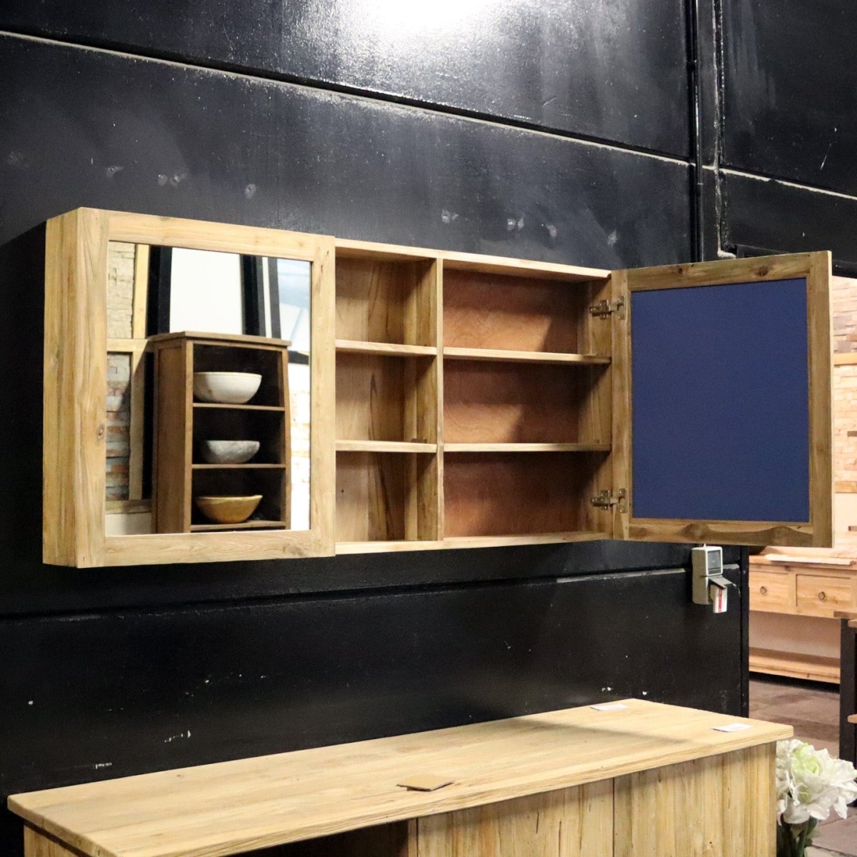Spiegelschrank für Bad mit recyceltem Teakholz, 140-180 cm breit und 70 cm hoch, modernes Badmöbel von MALAYA