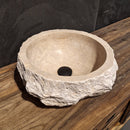 - MOSKAU | rundes Waschbecken | Travertin roh - 35 x 35 x 15 cm - Badgestaltung | Afrika Naturstein