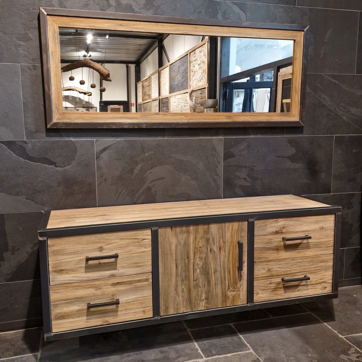 - METAL LOOK 7 Hängeschränk mit Spiegel, set - Set - Badgestaltung | Afrika Naturstein