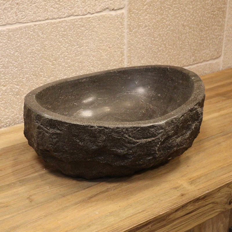 TESTWAVE | Waschbecken | Blaustein roh - 40 x 20 x 13 - 15 cm - Badgestaltung | Afrika Naturstein