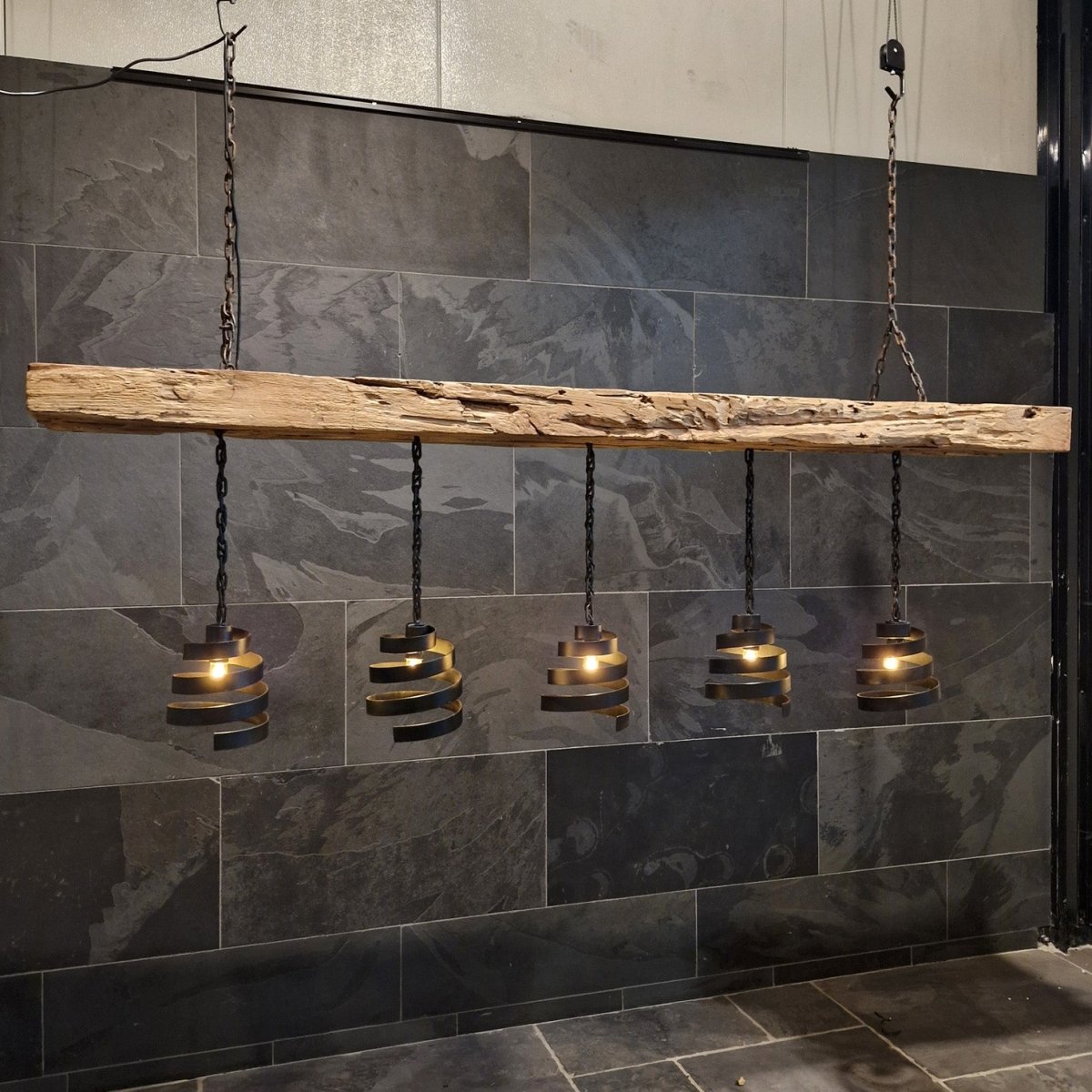 - Hängelampe SPIRALE Teakholz 200 x 27 x 63 cm, 5 Lampen - Badgestaltung | Afrika Naturstein
