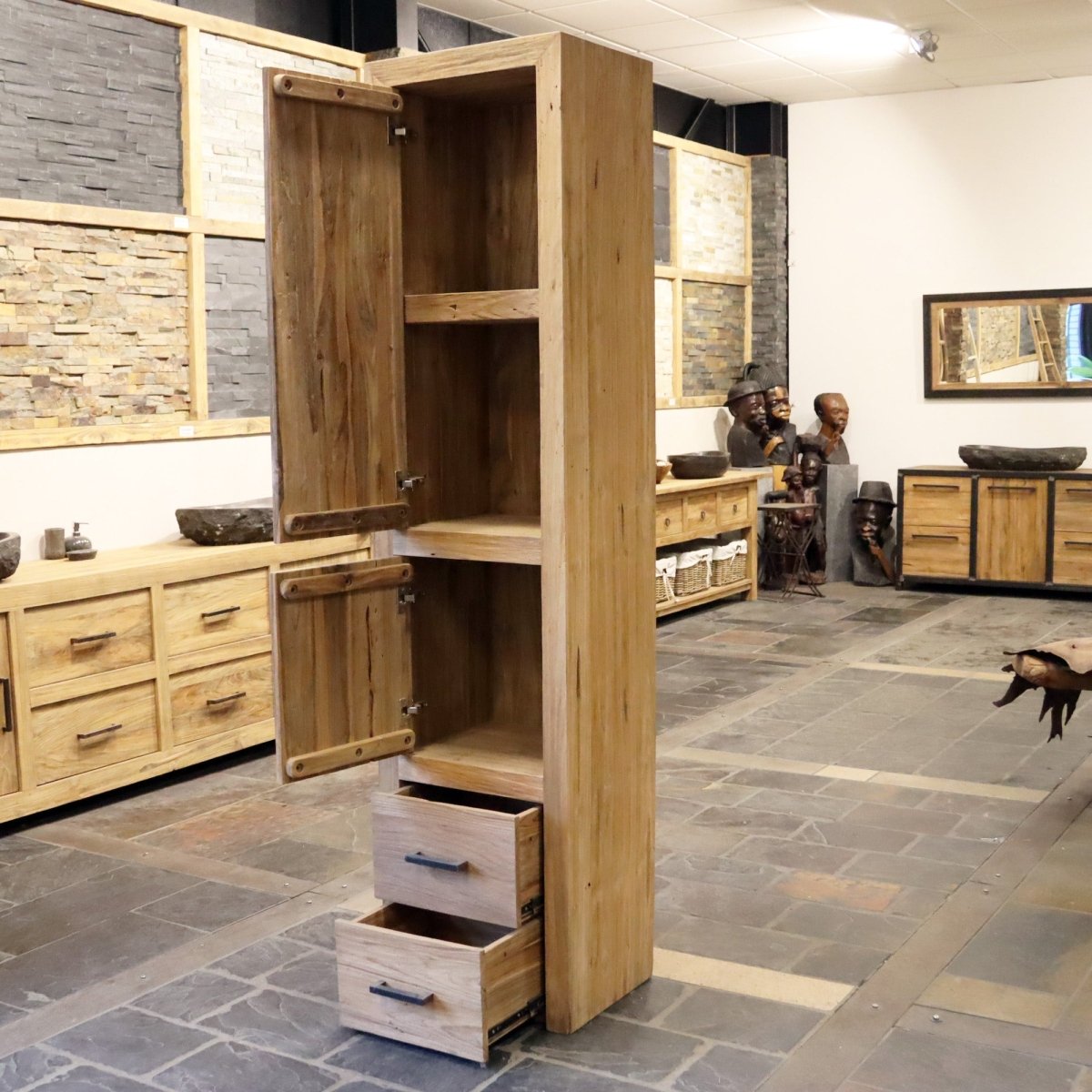 Teakhouten hoge kast voor badkamer | Natuurlijk en robuust | Model 6