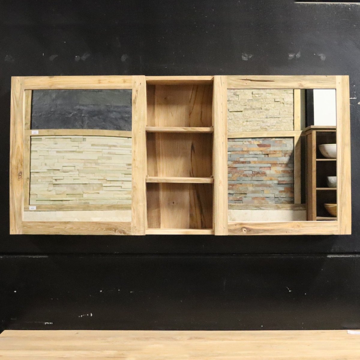 Spiegelschrank Badspiegel aus recyceltem Teakholz, 140-180 cm breit, 70 cm hoch, für moderne Badgestaltung, MALAYA