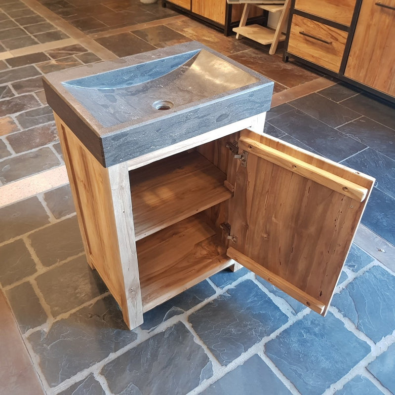 - BANTAM 4 | Unterschrank mit Waschtisch | 62 x 38 x 87 cm | rechtsdrehend - Blaustein glatt - Badgestaltung | Afrika Naturstein