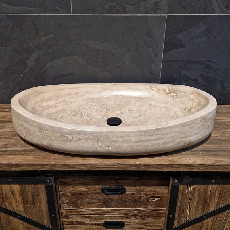 - WAVE | Waschbecken | Travertin glatt - 80 x 45 x 13 - 15 cm - Badgestaltung | Afrika Naturstein