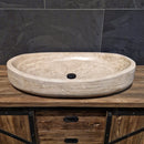 - WAVE | Waschbecken | Travertin glatt - 80 x 45 x 13 - 15 cm - Badgestaltung | Afrika Naturstein