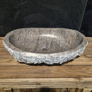 - WAVE | Waschbecken | Silber Travertin roh - 60 x 40 x 13 - 15 cm - Badgestaltung | Afrika Naturstein