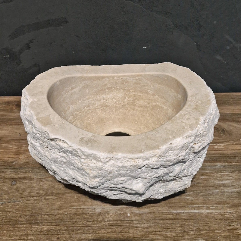 WAVE | Waschbecken | Travertin roh - 25 x 20 x 13 - 15 cm - Badgestaltung | Afrika Naturstein