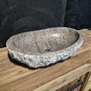 - WAVE | Waschbecken | Silber Travertin roh - 60 x 40 x 13 - 15 cm - Badgestaltung | Afrika Naturstein