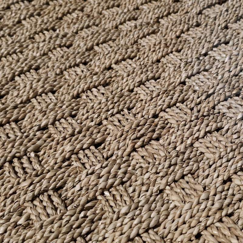 - Bänkchen mit geflochtenem Seegras - 40 x 40 x 45 cm (mit Teakholz) - Badgestaltung | Afrika Naturstein