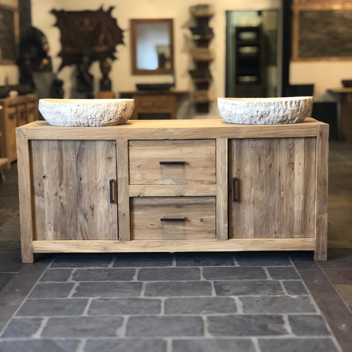 Teakholz Badezimmerunterschrank von FLORES, stilvolle Badgestaltung, handgefertigt, langlebiges Holz, modernes Design