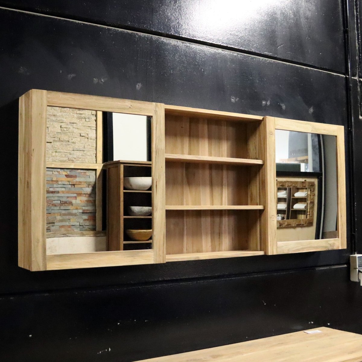 MALAYA | Spiegelschrank - Badspiegel - Wandspiegel Teak - 140 x 70 x 18 cm - Badgestaltung | Afrika Naturstein