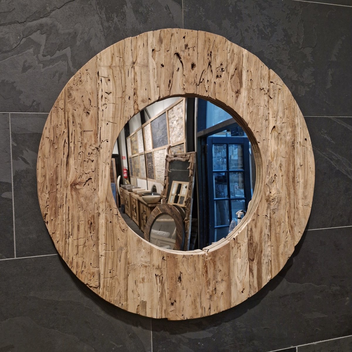 - Runder Wandspiegel Badspiegel C1 - 5 - C1 - Ø 100 x 5 cm - Badgestaltung | Afrika Naturstein