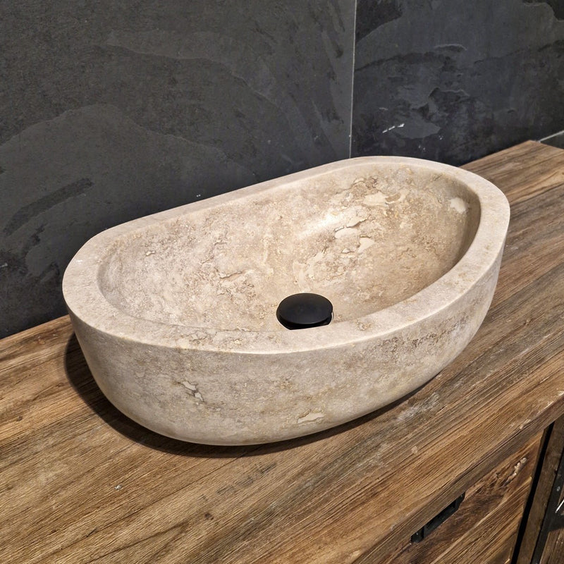 - WAVE | Waschbecken | Travertin glatt - 50 x 30 x 13 - 15 cm - Badgestaltung | Afrika Naturstein