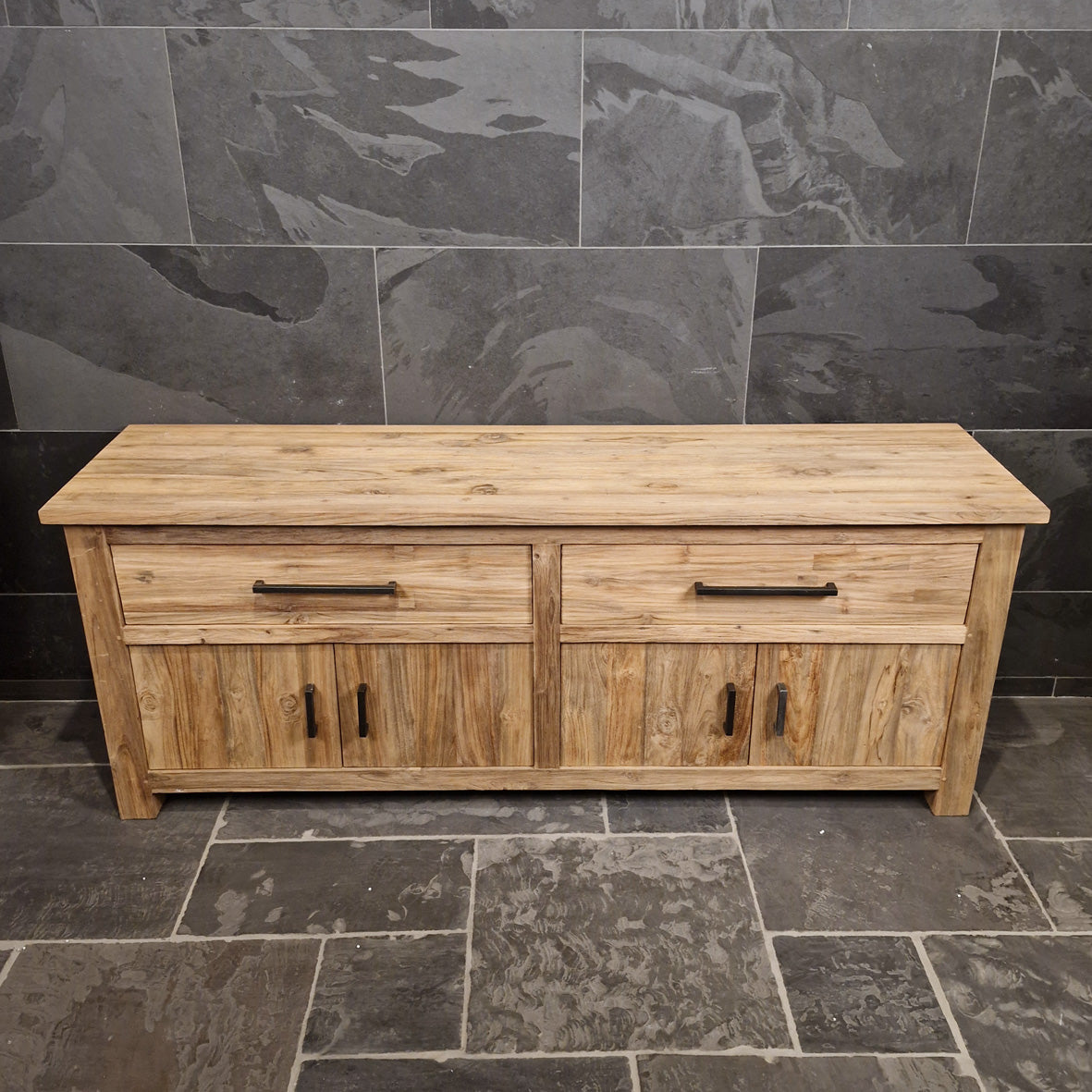 Unterschrank aus recyceltem Teakholz | Rustikaler Look fürs Bad - 206 x 55 x 80 cm - Badgestaltung