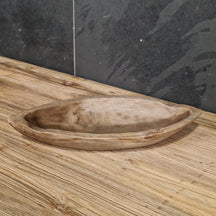 Deko-Schale aus Teak-Altholz, länglich oder rund, für Badgestaltung, natürliche Holzoptik, handgefertigt, rustikales Design