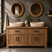 Onderkast van gerecycled teakhout | Rustieke look voor de badkamer