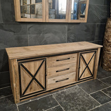 Handgefertigte Teakholz-Kommode mit Schiebetüren, ASMA Badgestaltung, 186x55x80cm, stilvoller Badmöbel-Unterschrank