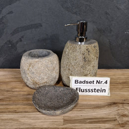 Seifenspender Set aus Flussstein 3 teilig - Set 4 - Badgestaltung | Afrika Naturstein