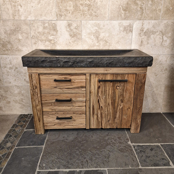 Badkamermeubel met wastafel | Klassiek van gerecycled hout | Model 2