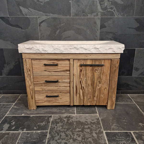 Badkamermeubel met wastafel | Klassiek van gerecycled hout | Model 2