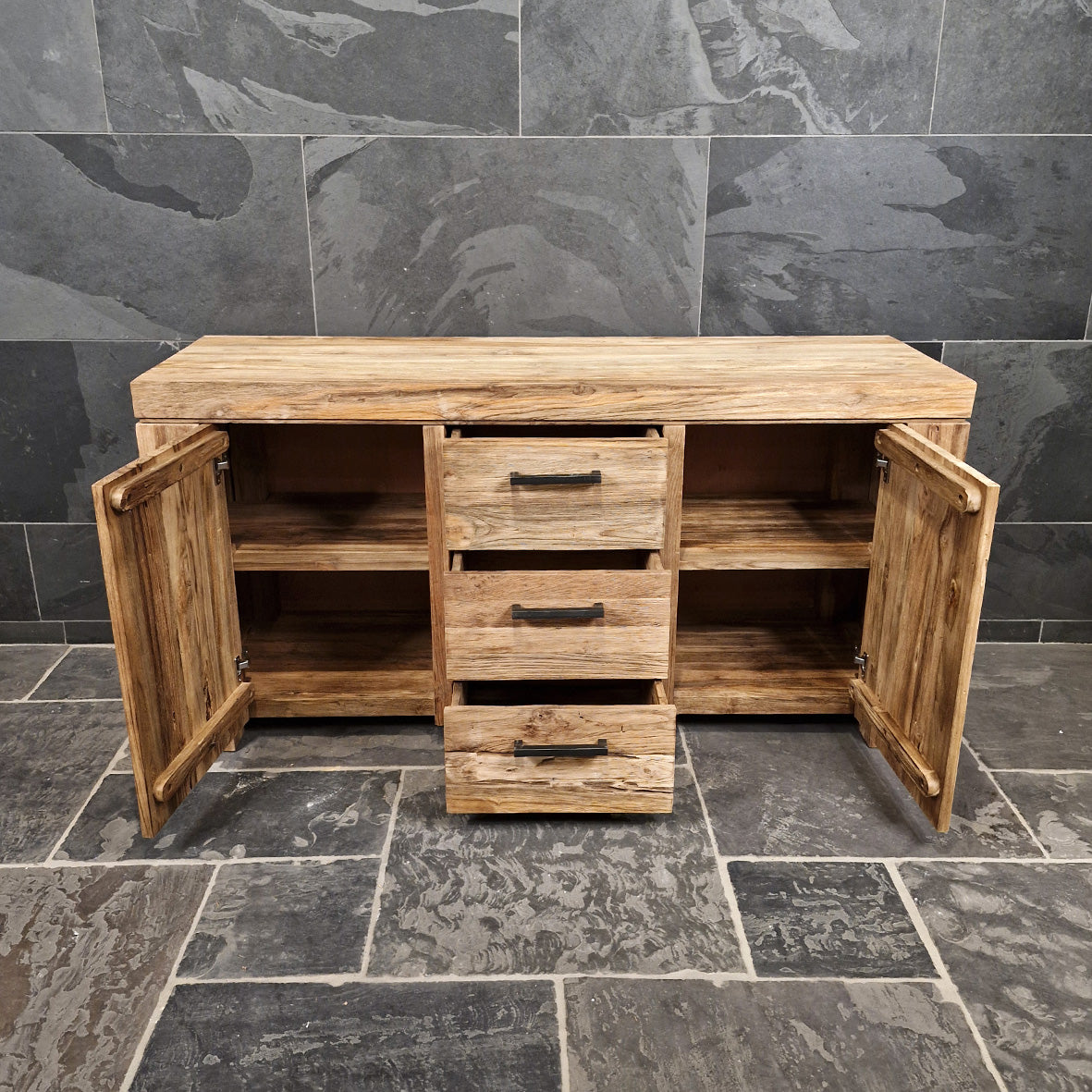 Nachhaltiger Badezimmer-Unterschrank aus Teakholz von Bali, Maße 160x52x80 cm, stilvolle Badgestaltung, langlebiges Holzdesign