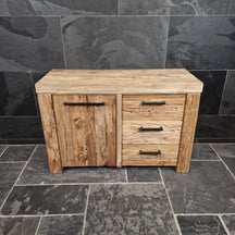 Bali Teakholz Badezimmer-Unterschrank, schlichte elegante Badgestaltung aus natürlichem Teakholz, Modell 2, mit Türen und Stauraum