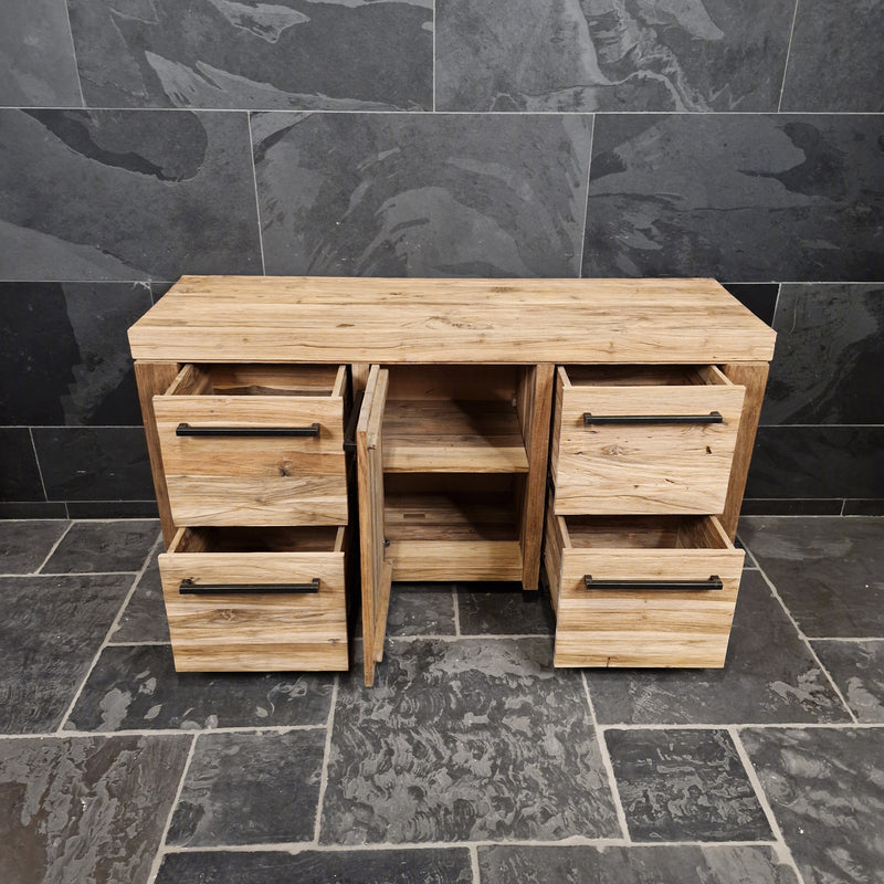 Badezimmer-Unterschrank aus Teak | Handgefertigt mit rustikaler Oberfläche | Model 3 - Badgestaltung