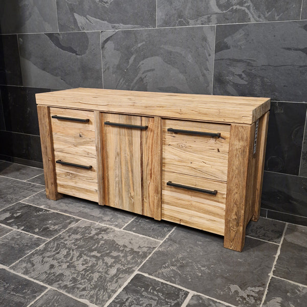 Badezimmer-Unterschrank aus Teak | Handgefertigt mit rustikaler Oberfläche | Model 3