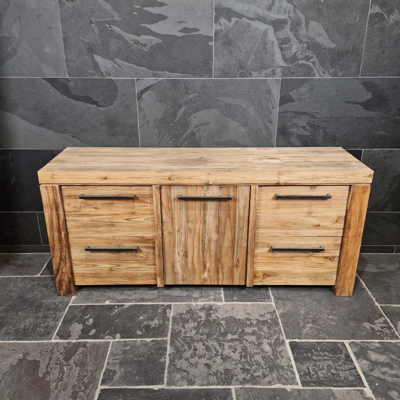 Badezimmer-Unterschrank aus Teak | Handgefertigt mit rustikaler Oberfläche | Model 3 - Badgestaltung