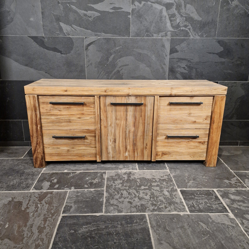 Badezimmer-Unterschrank aus Teak | Handgefertigt mit rustikaler Oberfläche | Model 3 - 180 x 52 x 80 cm - Badgestaltung