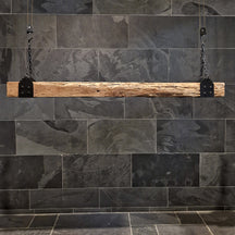 Hängelampe SPOTLIGHTS aus Teakholz für Badgestaltung, sichtbarer Balken mit Spot-Design und natürlicher Holzoptik.