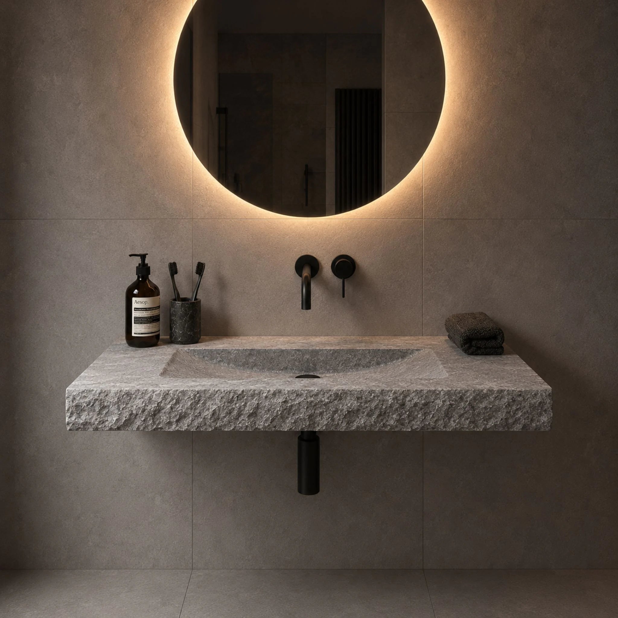 Wasbak | Zilver travertin | 125 x 55 x 10 cm