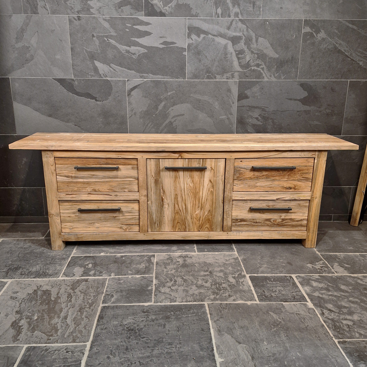 Badezimmermöbel mit Waschbeckenunterschrank aus recyceltem Teakholz, BINTAN Badgestaltung, 240 cm lang, natürliche Holzoptik