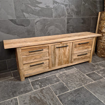 Badezimmermöbel mit Waschbeckenunterschrank aus recyceltem Teakholz, Badgestaltung von BINTAN, 240 cm breit, modernes Design