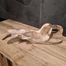 Recyceltes Teakholz Blattschale für Badgestaltung, handgefertigt, natürliche Holzstruktur, dekoratives Element für das Badezimmer