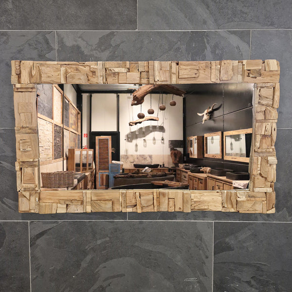 Badspiegel | Recyceltes Teakholz mit Block | Verschiedene Größen