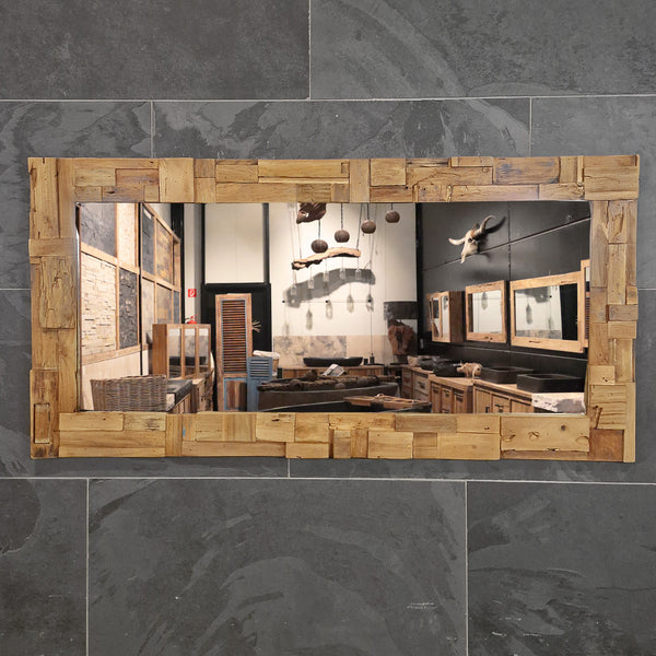 Badspiegel | Recyceltes Teakholz mit Block | Verschiedene Größen