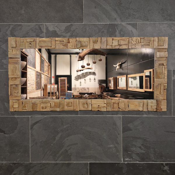 Badspiegel | Recyceltes Teakholz mit Block | Verschiedene Größen