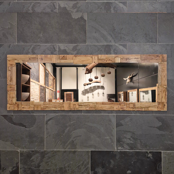 Badspiegel | Recyceltes Teakholz mit Block | Verschiedene Größen