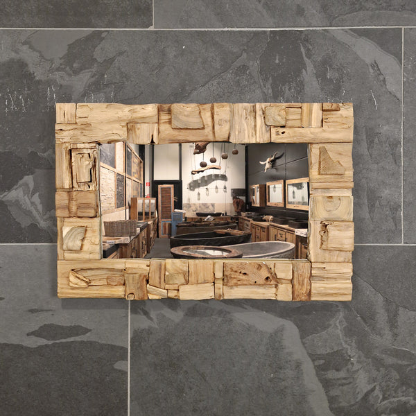 Badspiegel | Recyceltes Teakholz mit Block | Verschiedene Größen