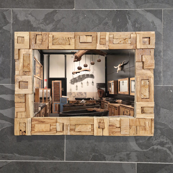 Badspiegel | Recyceltes Teakholz mit Block | Verschiedene Größen