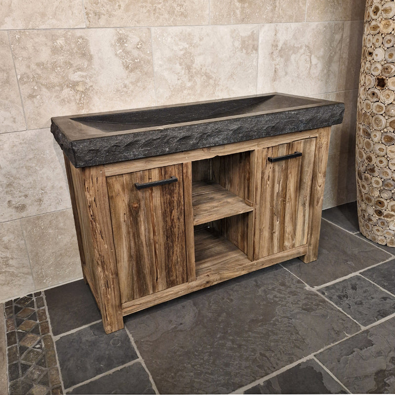 Teakholz Unterschrank mit Waschtisch | 126 x 55 x 80 cm | Handgefertigt | Model 2 - Badgestaltung