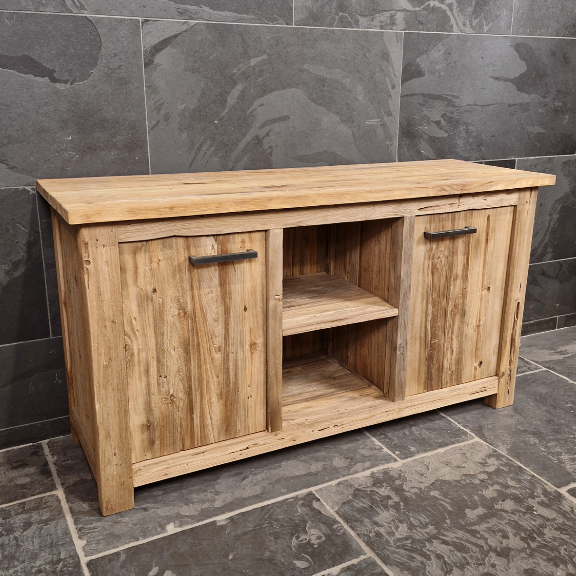 Badezimmer-Unterschrank aus recyceltem Holz von Borneo, 146x50x80cm, natürliche Badgestaltung, pflegeleicht, Modell 2