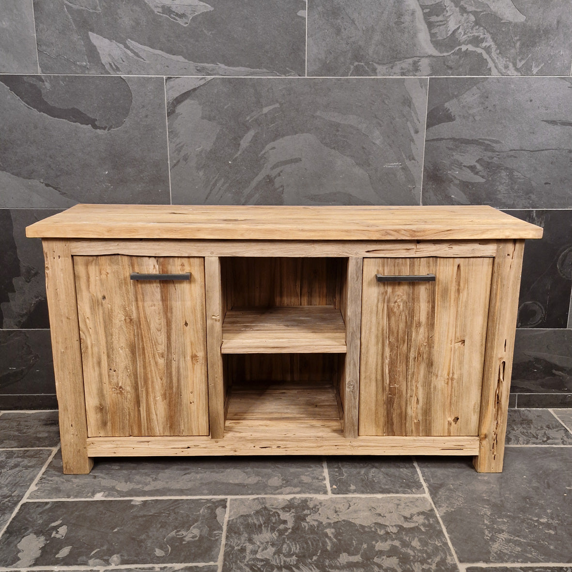 Badezimmer-Unterschrank aus recyceltem Holz von Borneo, 146x50x80cm, naturfarben, pflegeleicht, stilvolle Badgestaltung