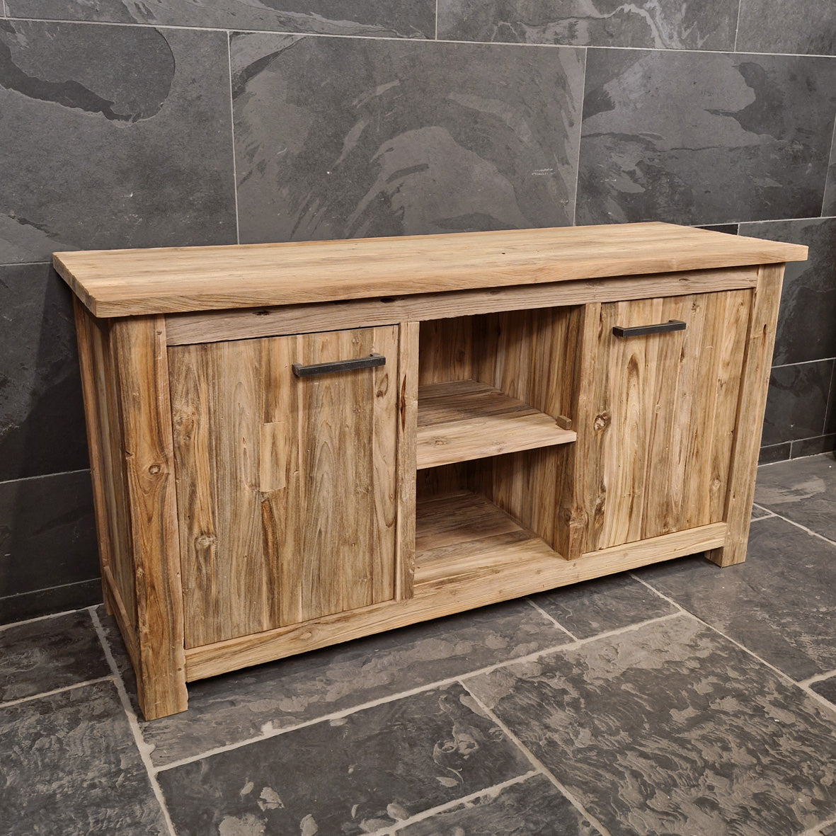 Badezimmer-Unterschrank aus recyceltem Holz von Borneo, natürlicher Badmöbel, pflegeleicht, Modell 2, 156x50x80 cm