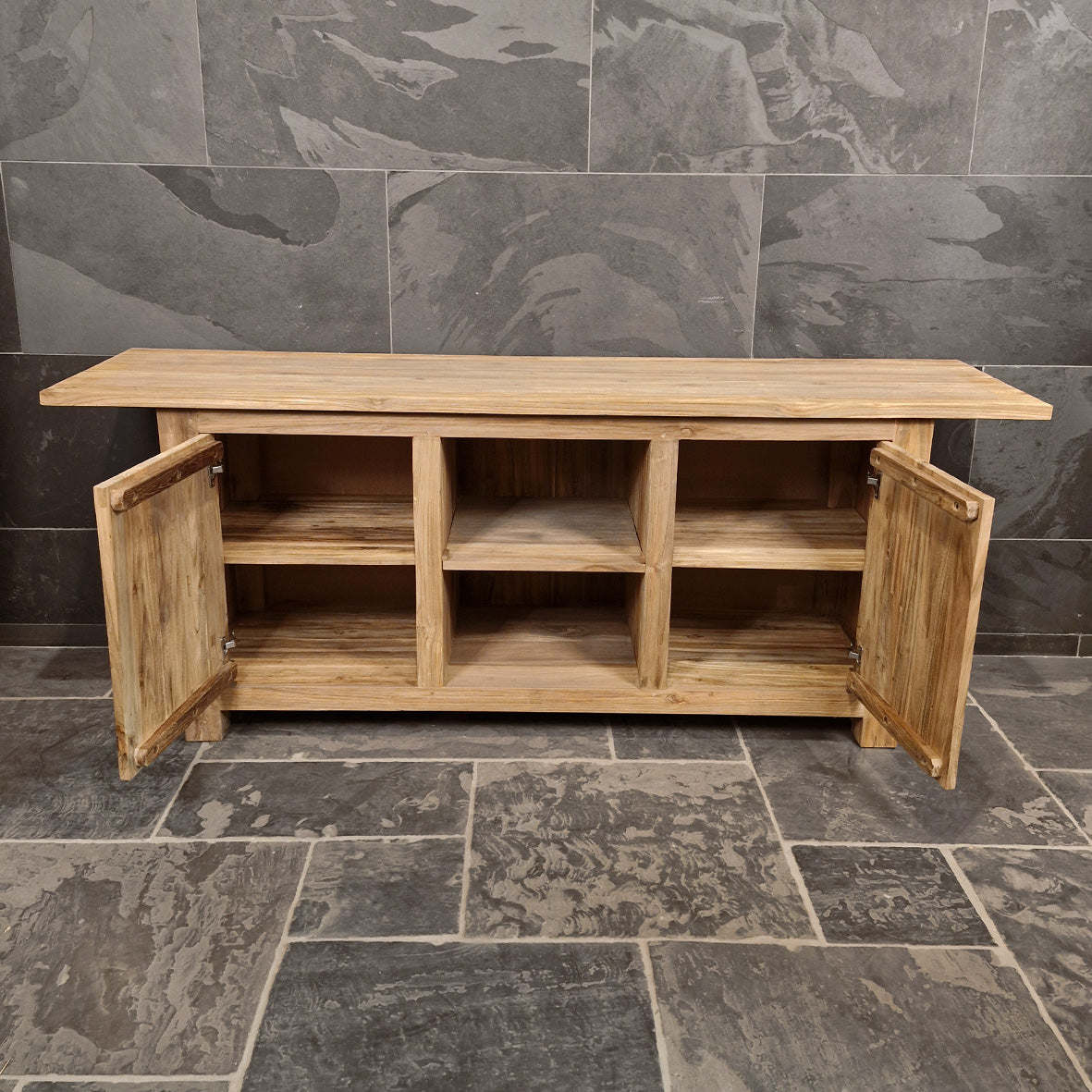 Badezimmer-Unterschrank aus recyceltem Holz von Borneo, natürliche Badgestaltung, pflegeleicht, Modell 2, 204x55x80cm