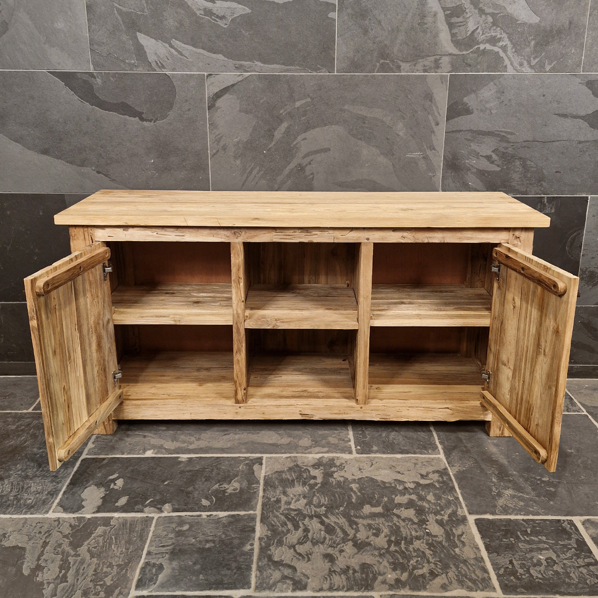 Badezimmer-Unterschrank aus recyceltem Holz von Borneo, robustes Badmöbel, natürliche Optik, pflegeleicht, Modell 2